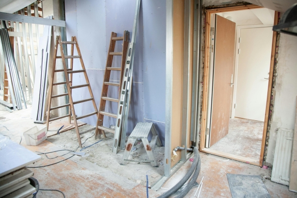 Construction Area With Ladders During Room Remodel - Home Remodeling - Rogers Kitchens